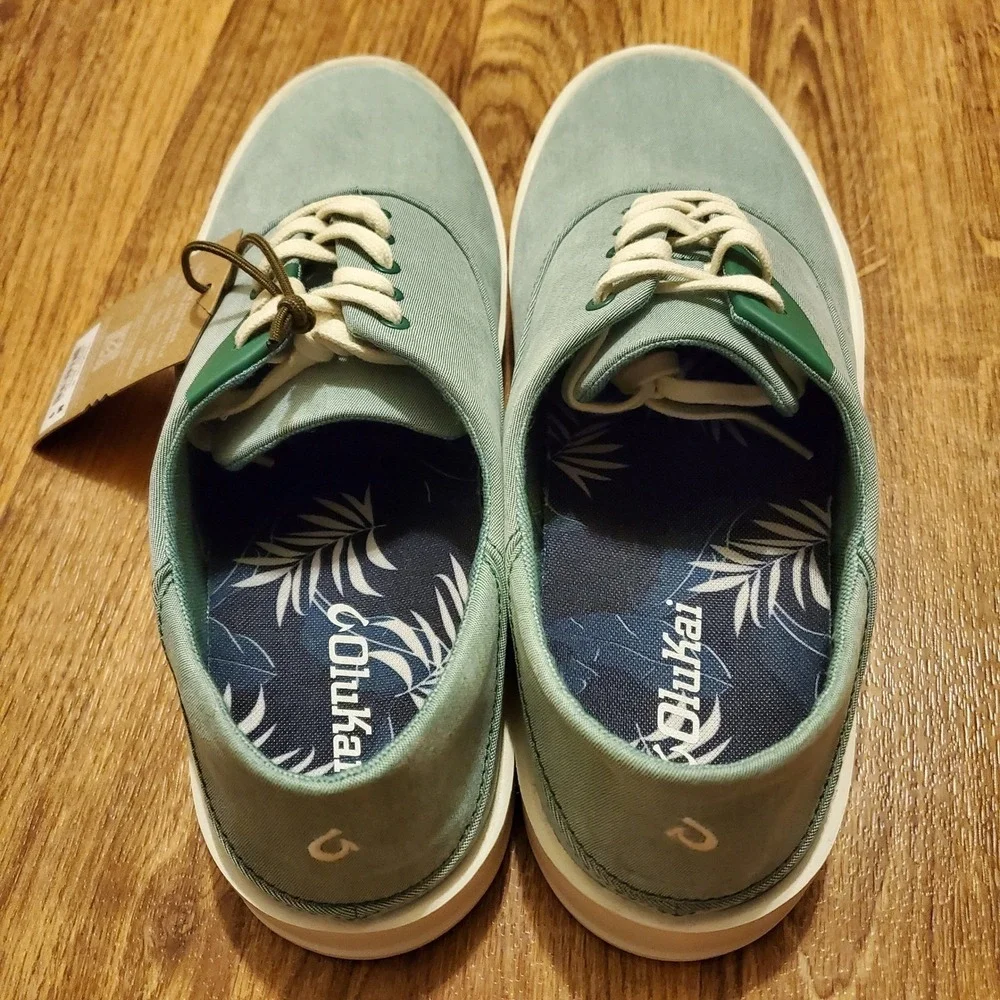 OluKai Boat Shoes Men 9 Tradewind Bamboo Green Textile Low Top Fishing New
